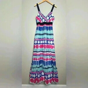 VINEYARD VINES Carolina Stripe Maxi Dress Ruffle Geometric Empire Waist Size 12